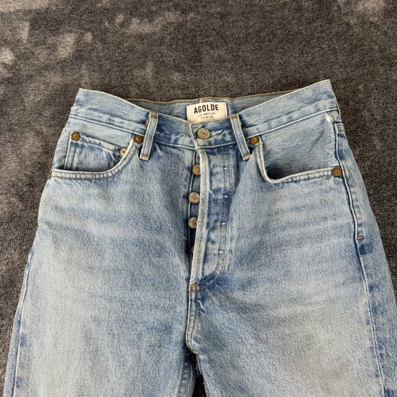 AGOLDE Light Blue Denim Jeans Cropped Raw Hem Button Fly Women's 25X24 - Picture 2 of 12